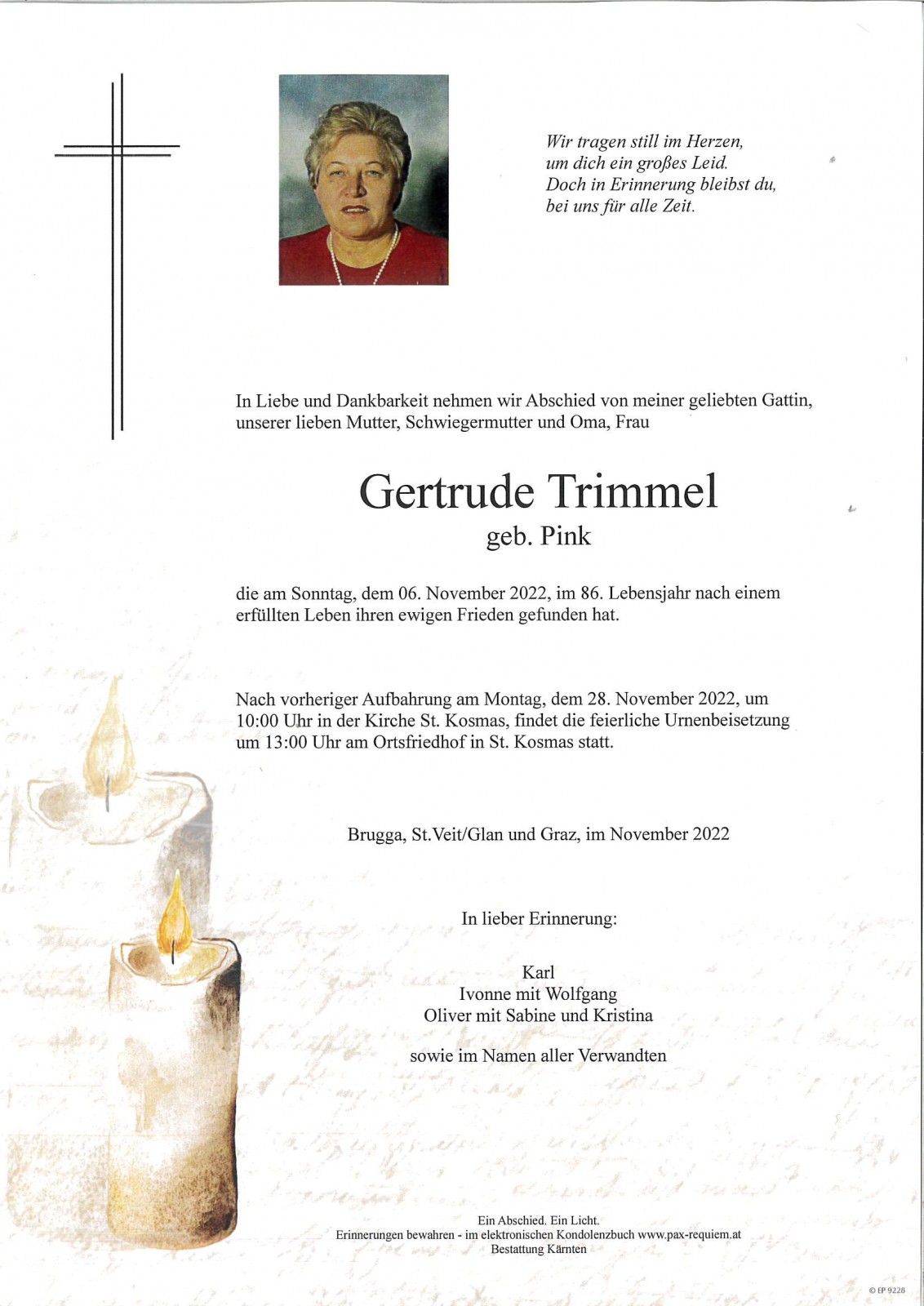 Parte Gertrude Trimmel, geb. Pink