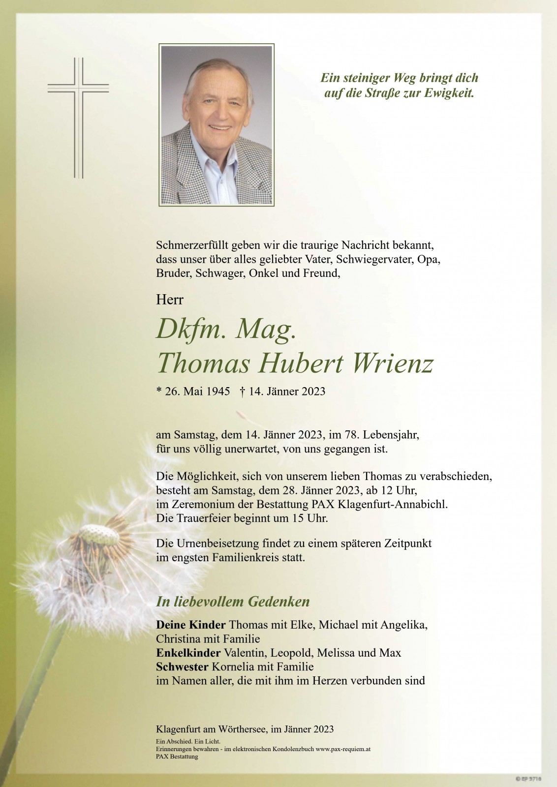 Parte Dkfm. Mag. Thomas Hubert Wrienz