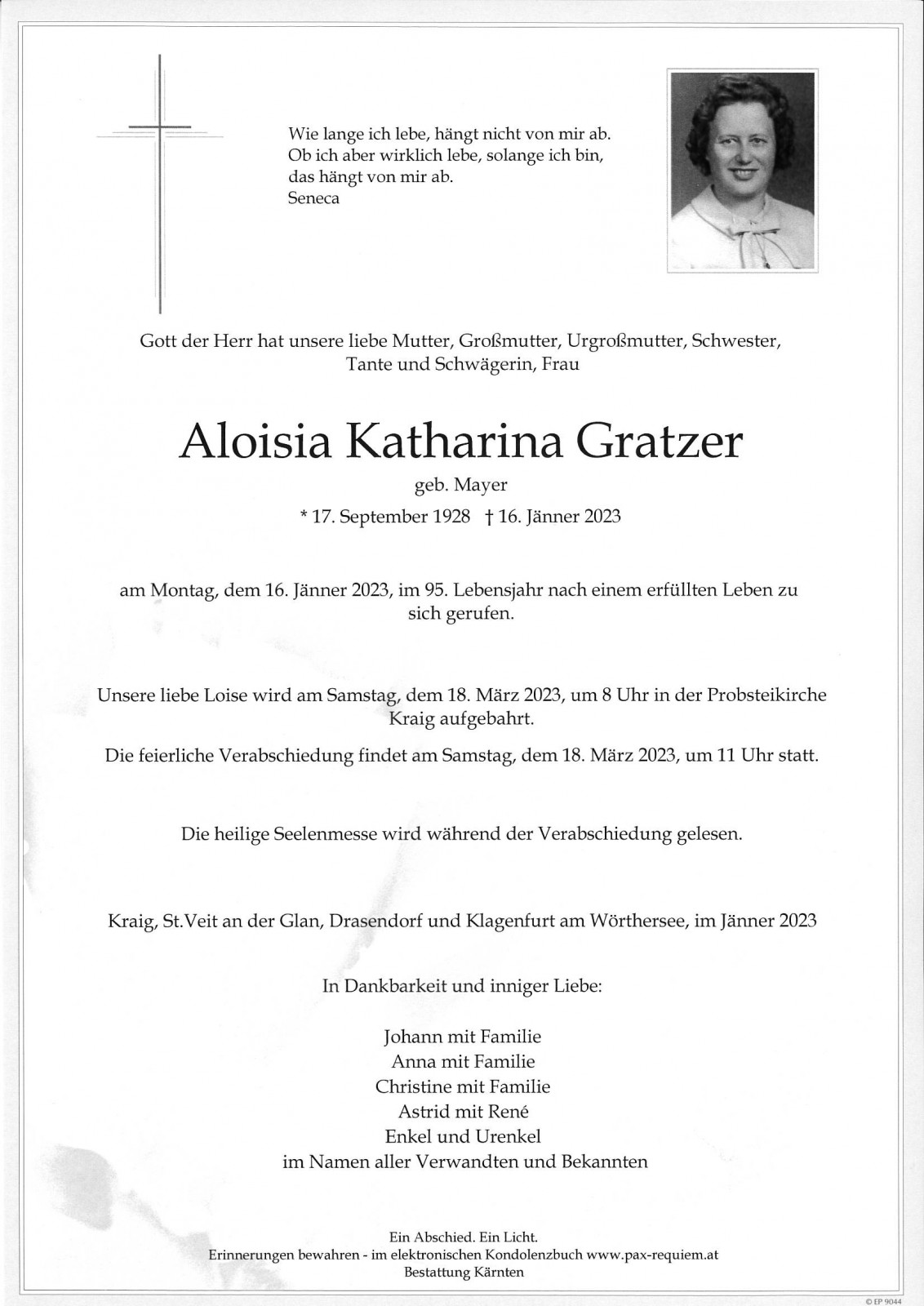 Parte Aloisia Katharina Gratzer, geb. Mayer