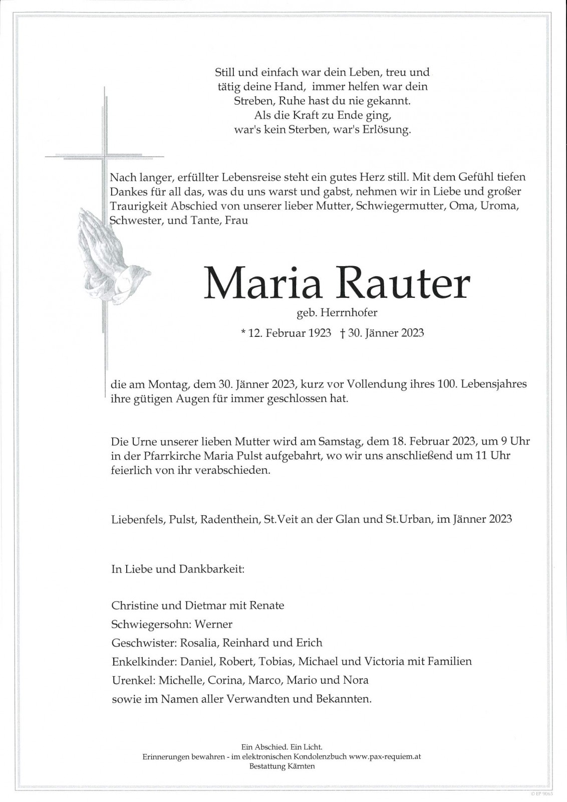 Parte Maria Rauter, geb. Herrnhofer
