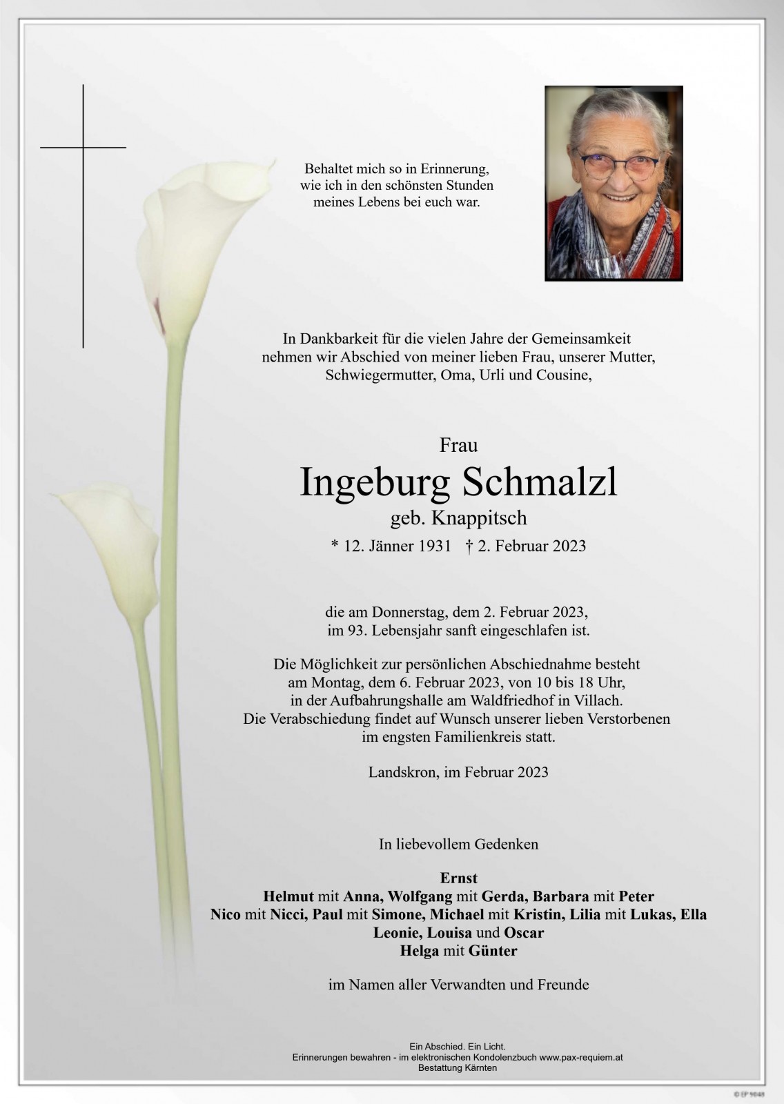 Parte Ingeburg Schmalzl, geb. Knappitsch