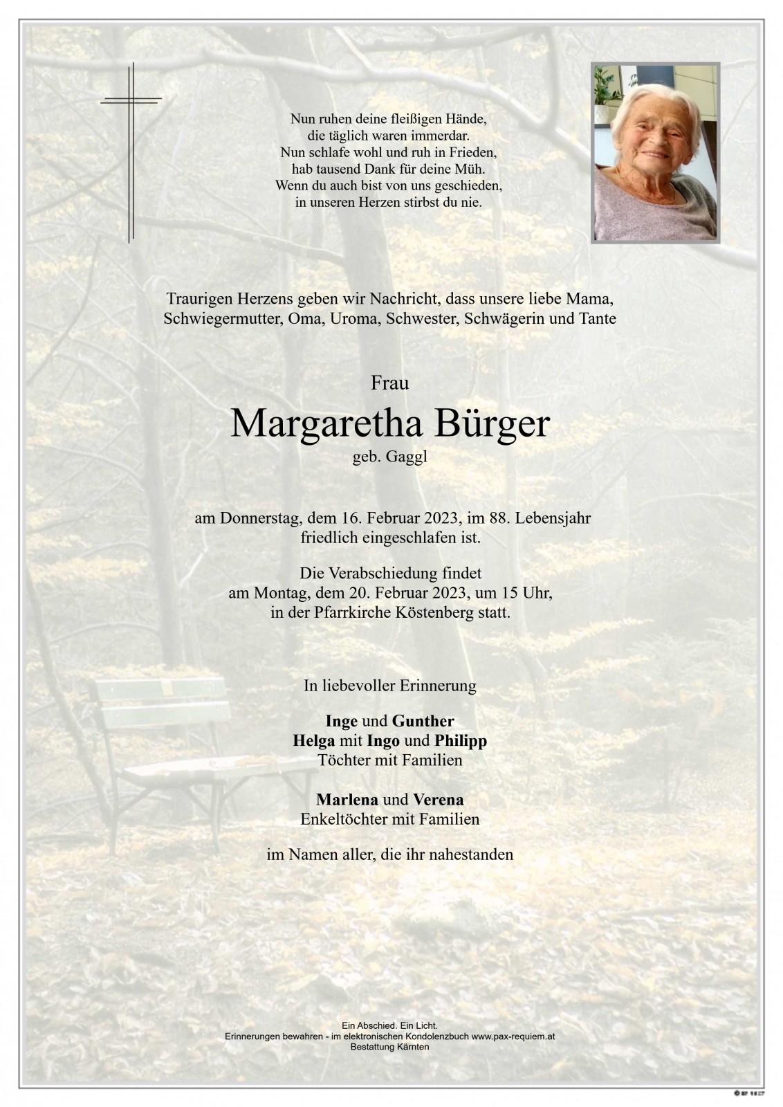 Parte Margaretha Bürger geb. Gaggl