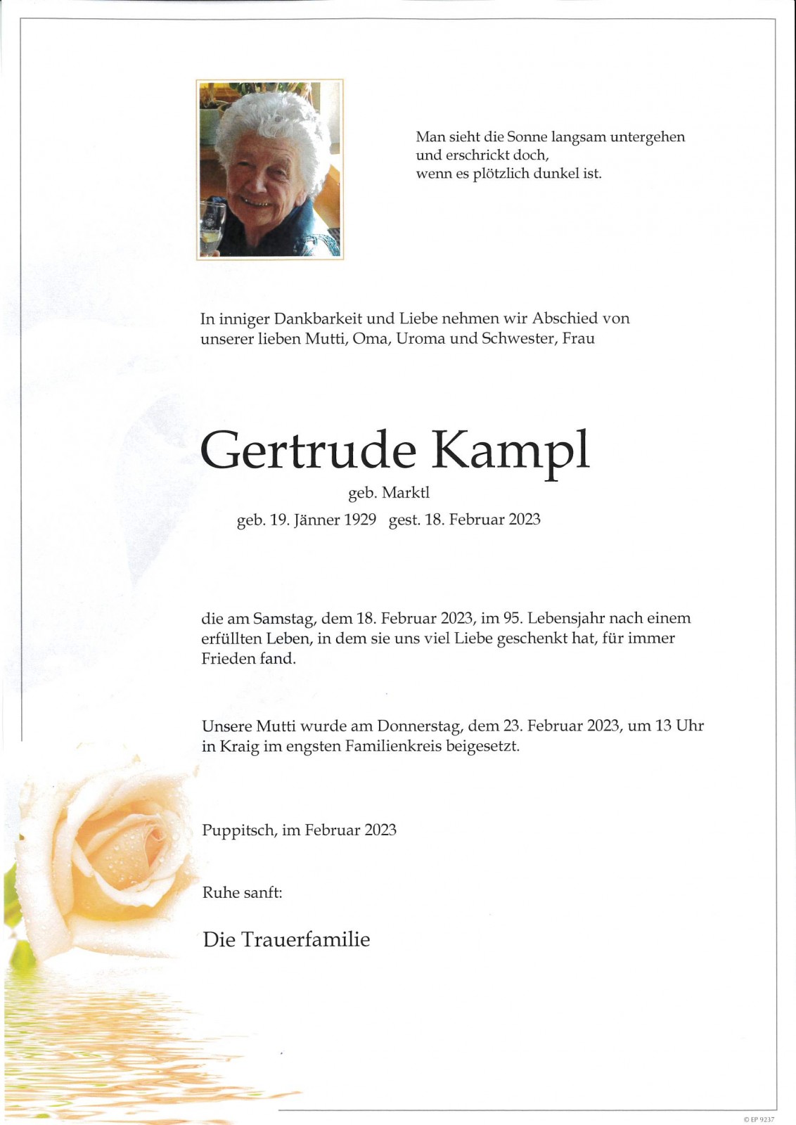 Parte Gertrude Kampl, geb. Marktl