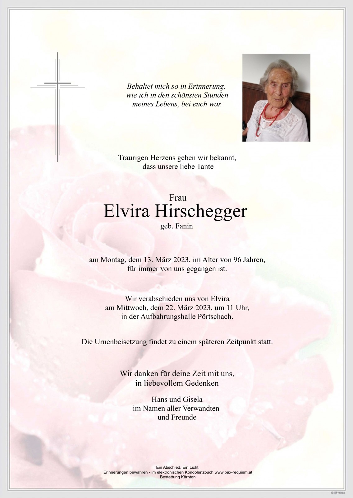 Parte Elvira Hirschegger, geb. Fanin