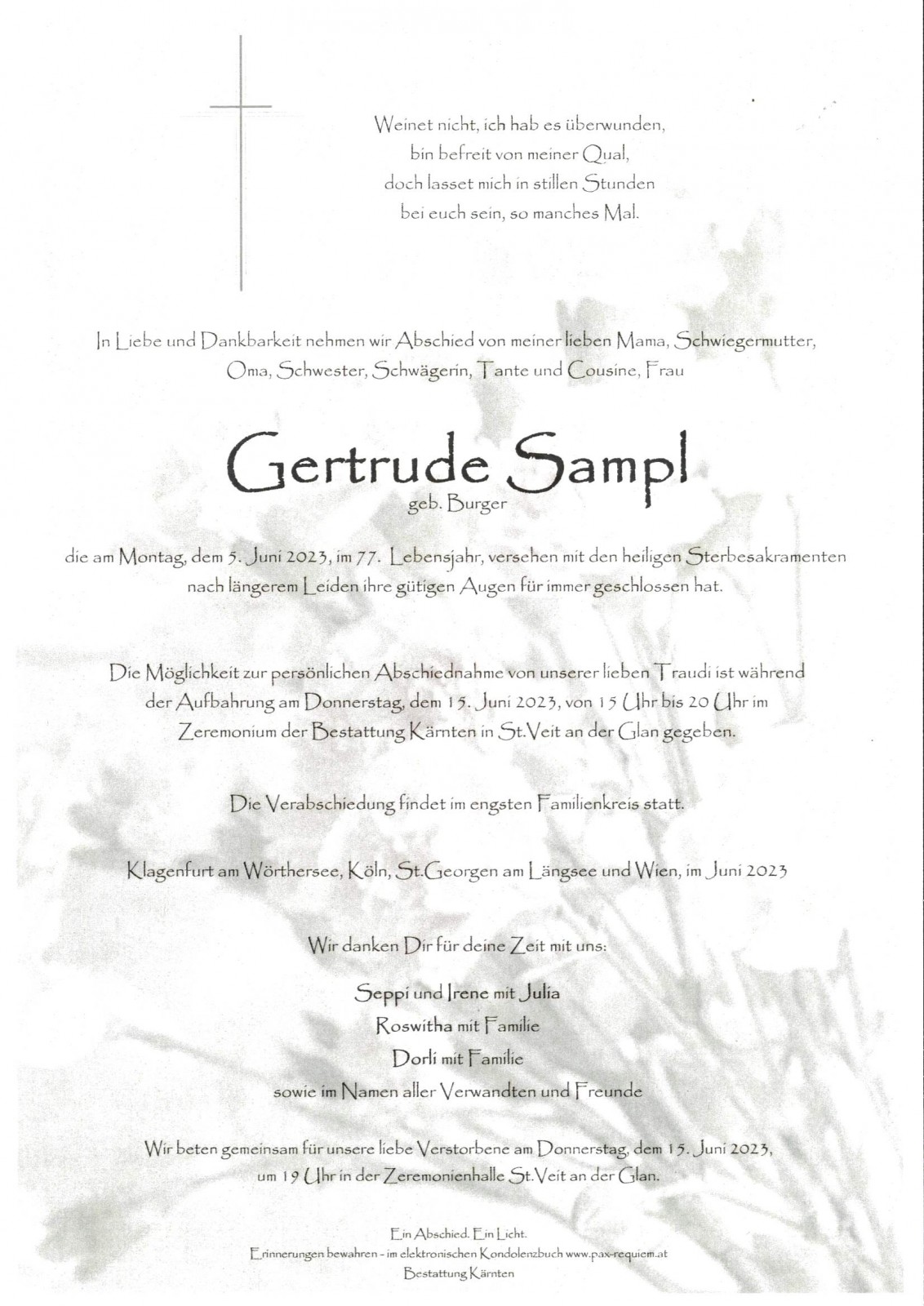 Parte Gertrude Sampl, geb. Burger