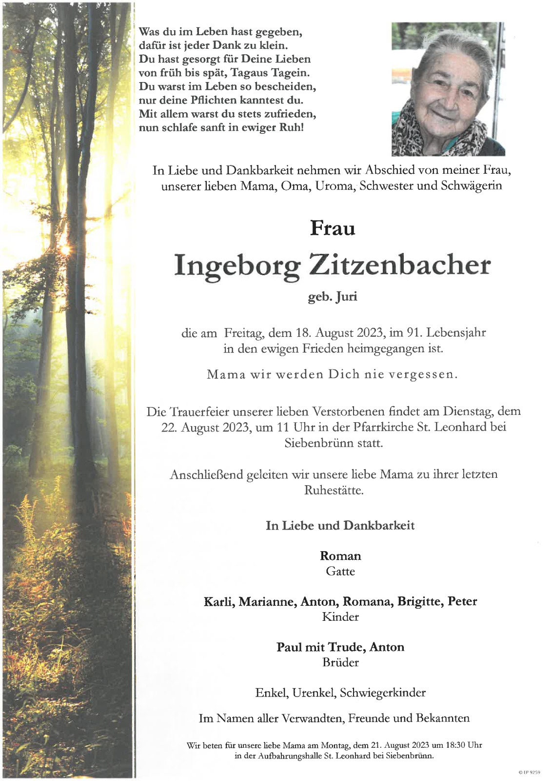 Parte Ingeborg Zitzenbacher, geb. Juri