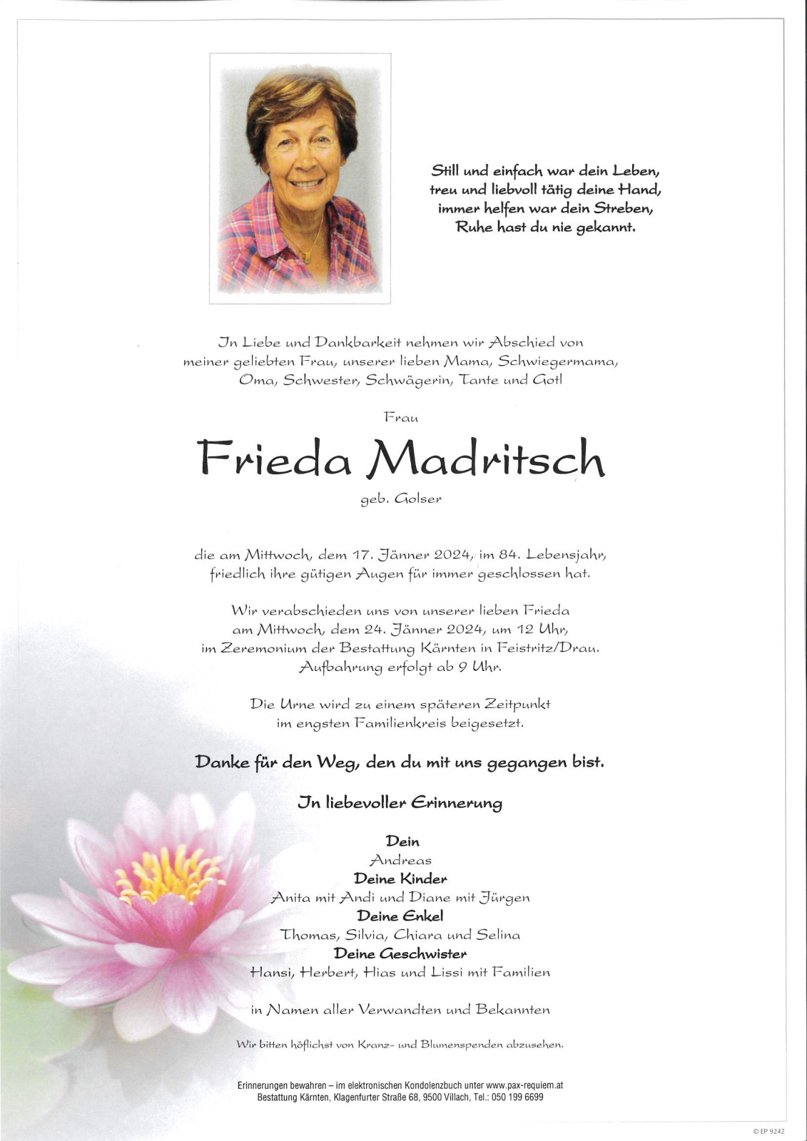 Parte Frieda Madritsch, geb Golser