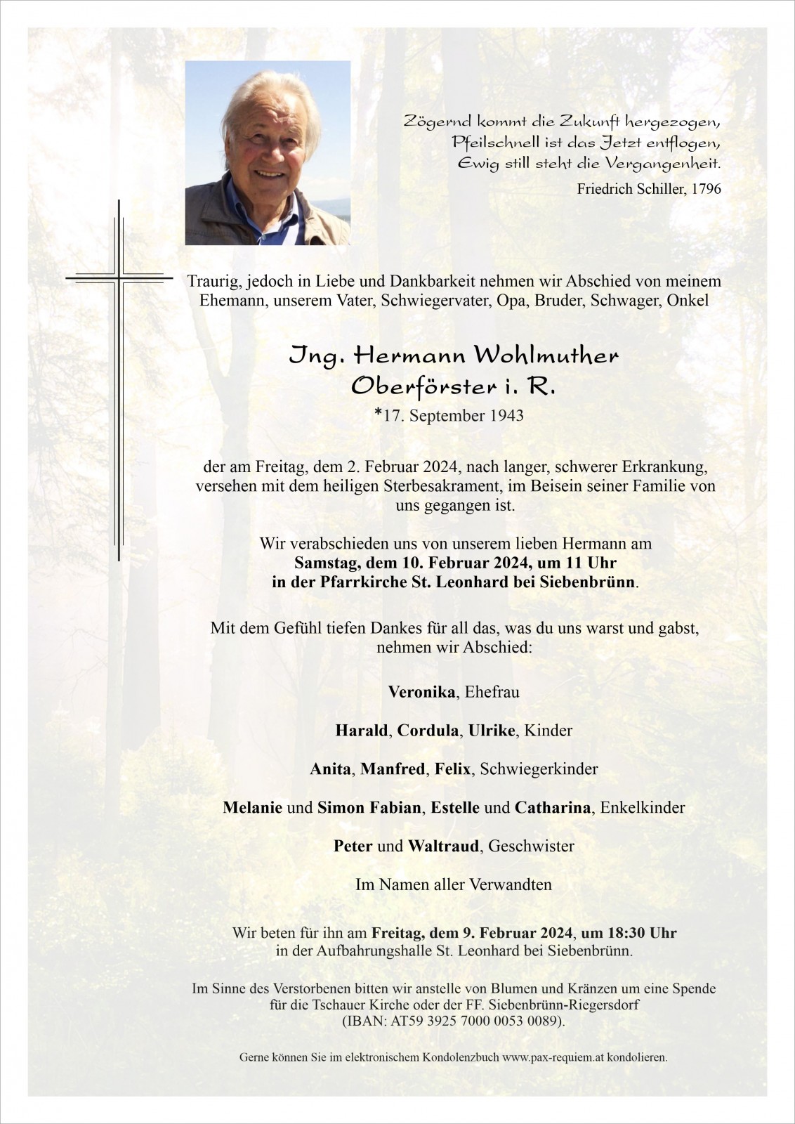 Parte Ing. Hermann Wohlmuther, Oberförster i.R.