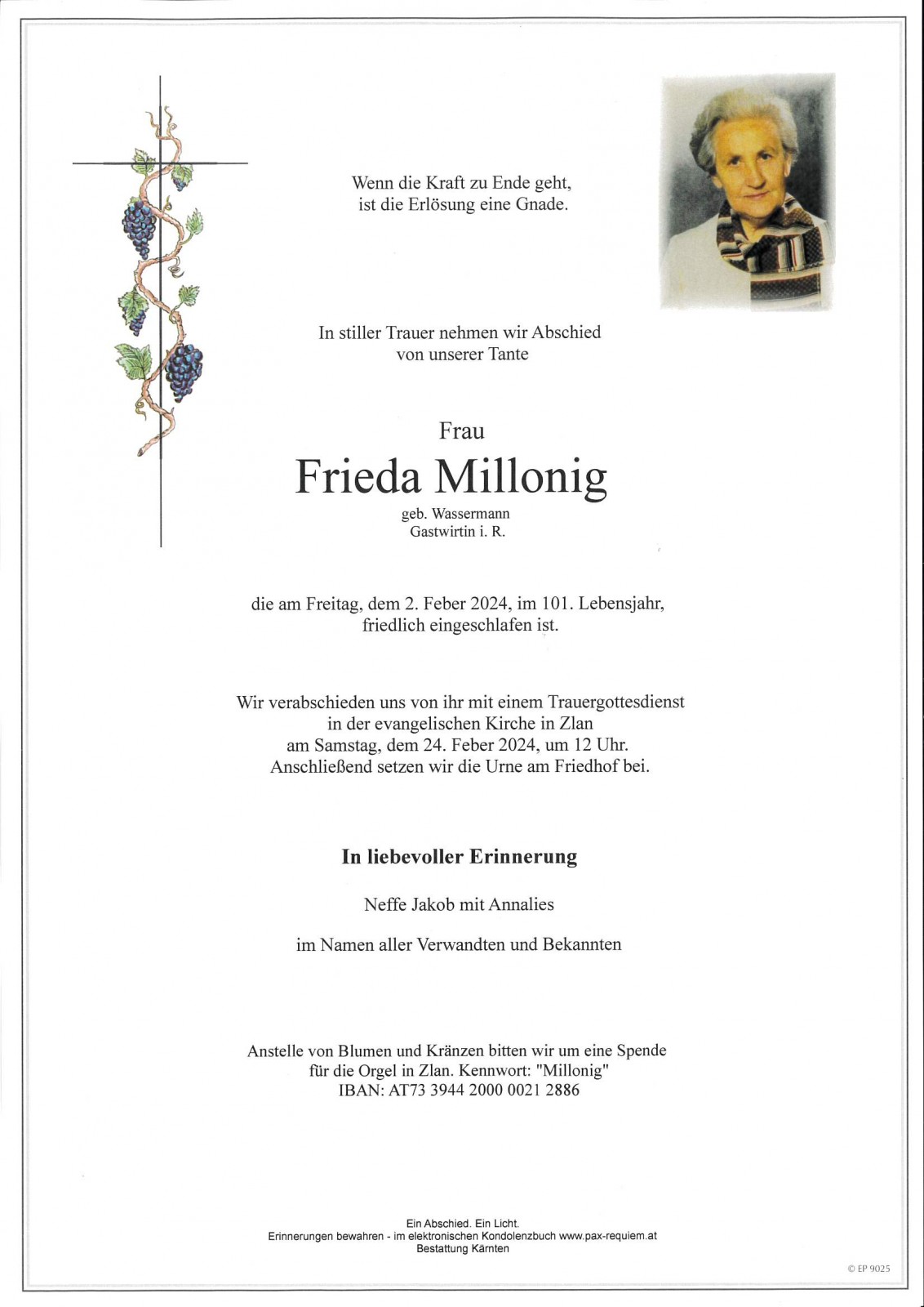Parte Frieda Millonig, geb. Wassermann