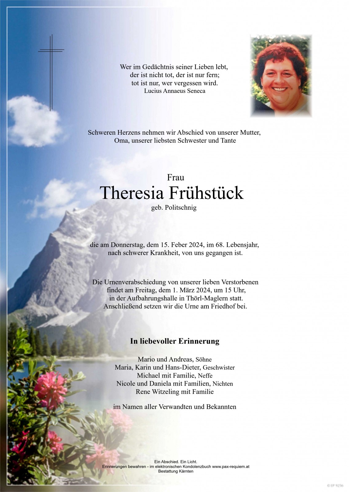 Parte Theresia Frühstück, geb. Politschnig