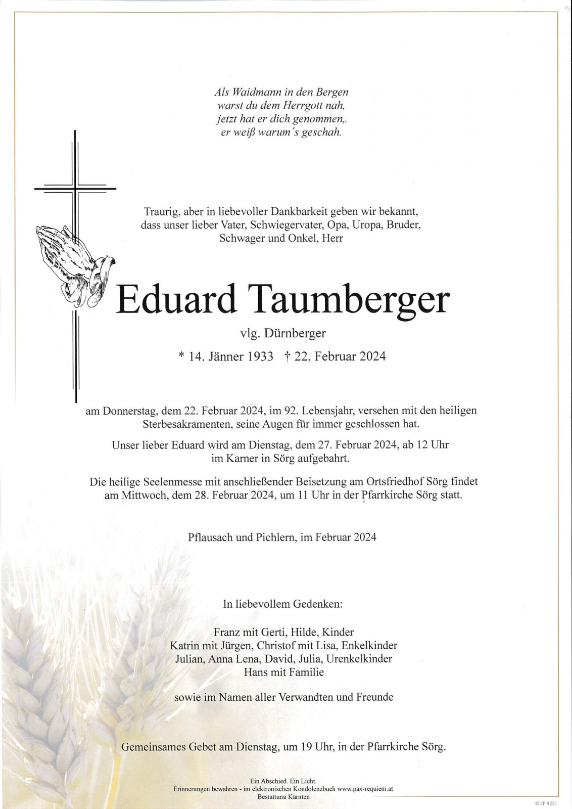 Parte Eduard Taumberger   vlg. Dürnberger