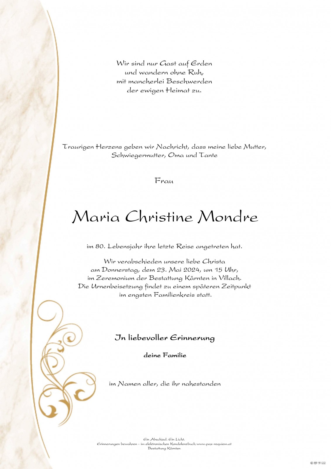 Parte von Maria Christine Mondre
