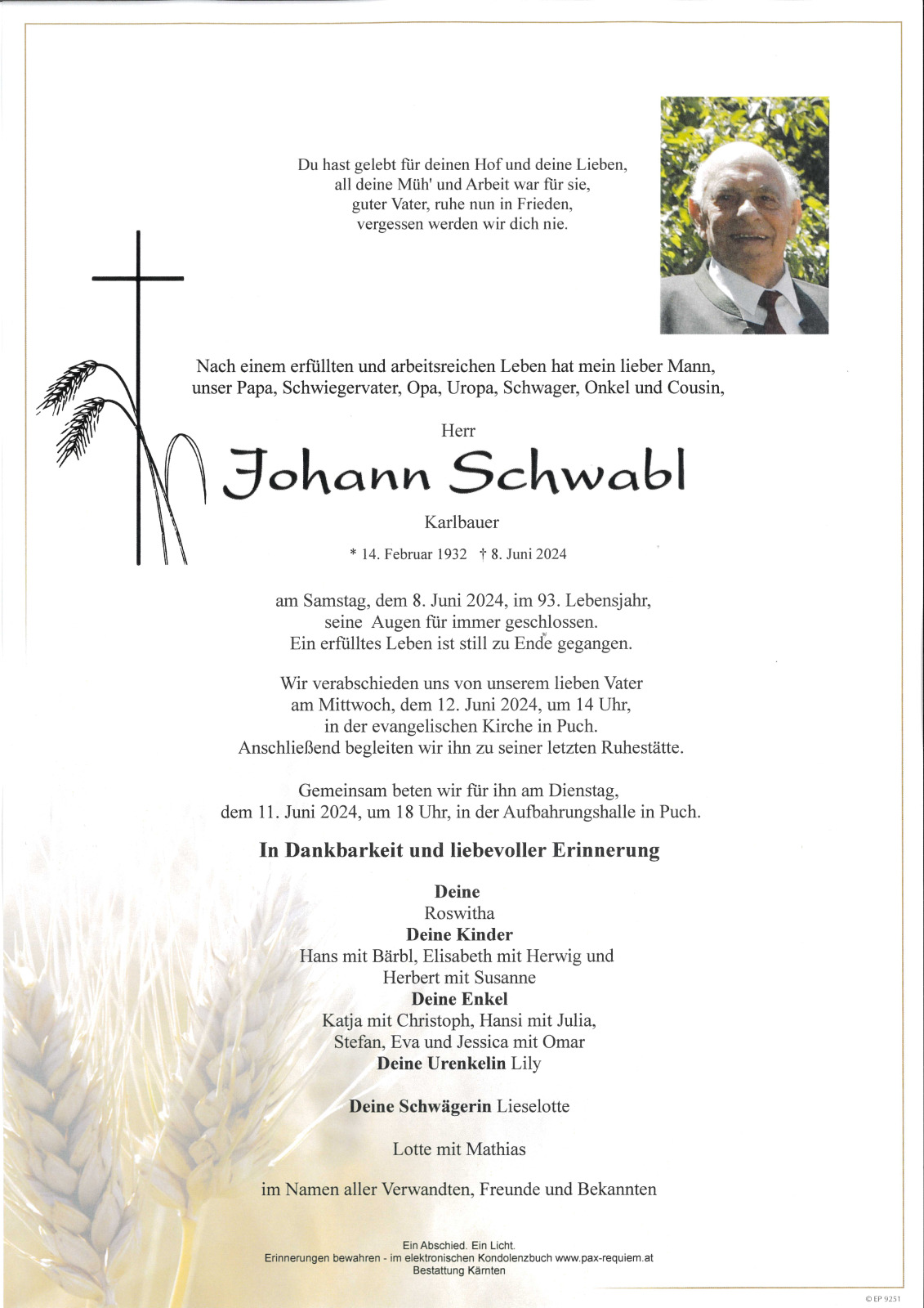 Parte Johann Schwabl, vlg. Karlbauer