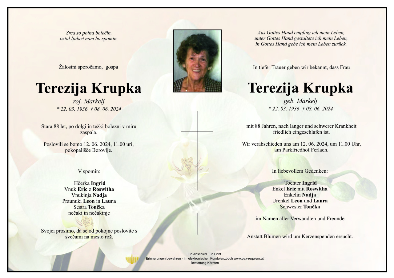 Parte Terezija Krupka, geb. Markelj