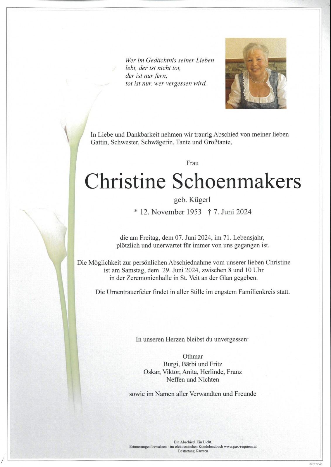 Parte Christine Schoenmakers, geb. Kügerl