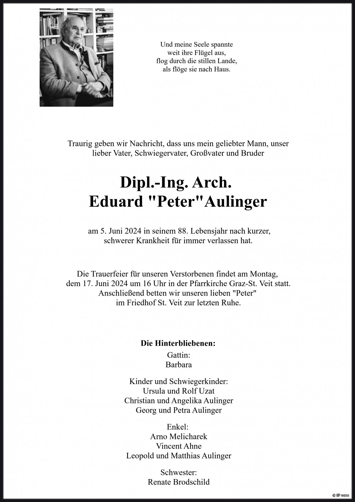 Parte Dipl.-Ing. Arch. Eduard "Peter" Aulinger