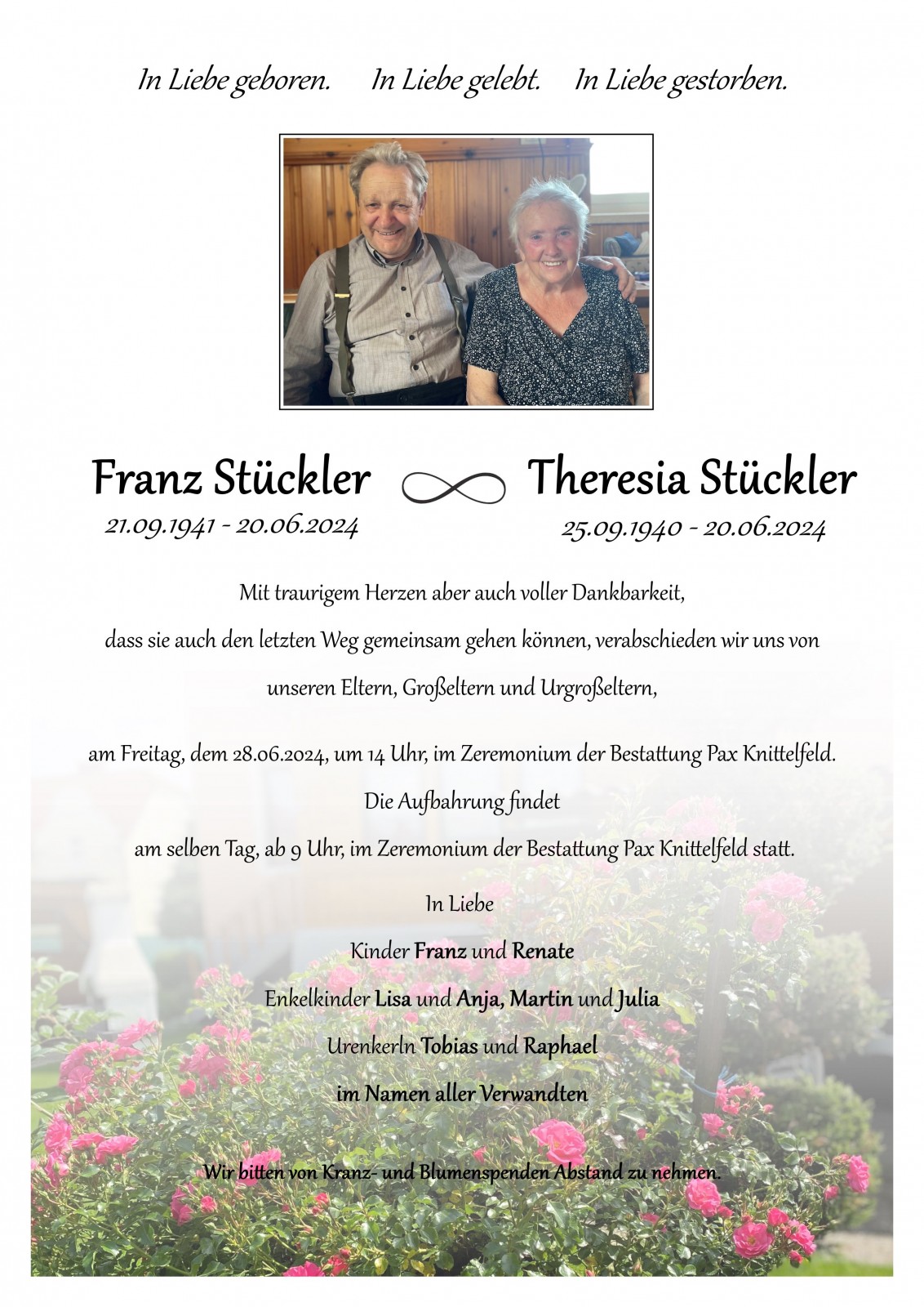 Parte Stückler Franz u. Theresia