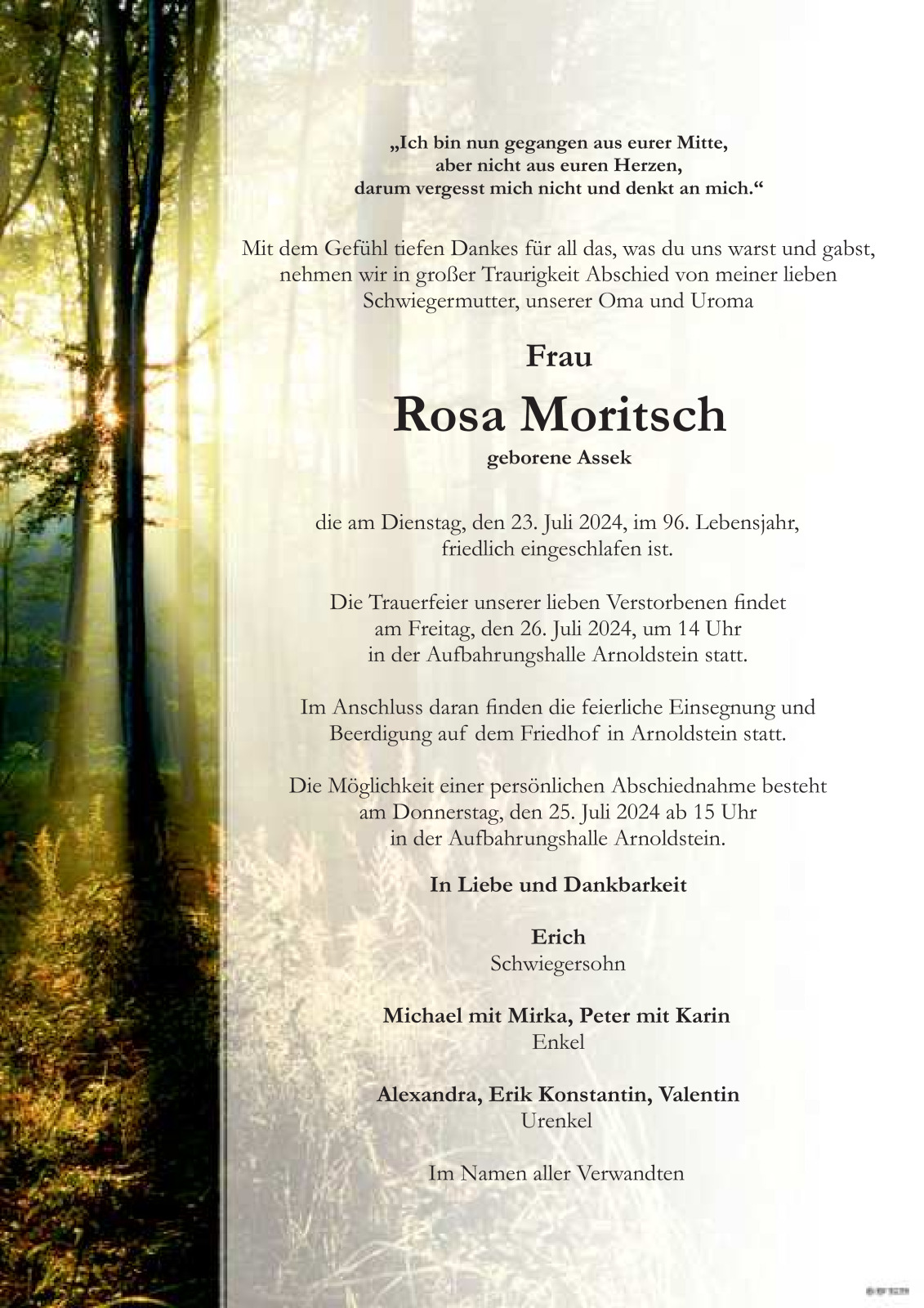 Parte von Rosa Moritsch, geb. Assek