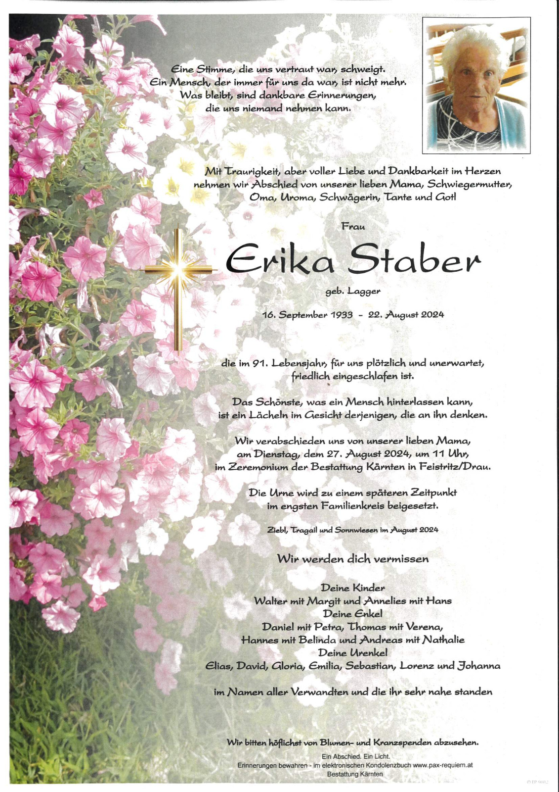 Parte Erika Staber, geb. Lagger