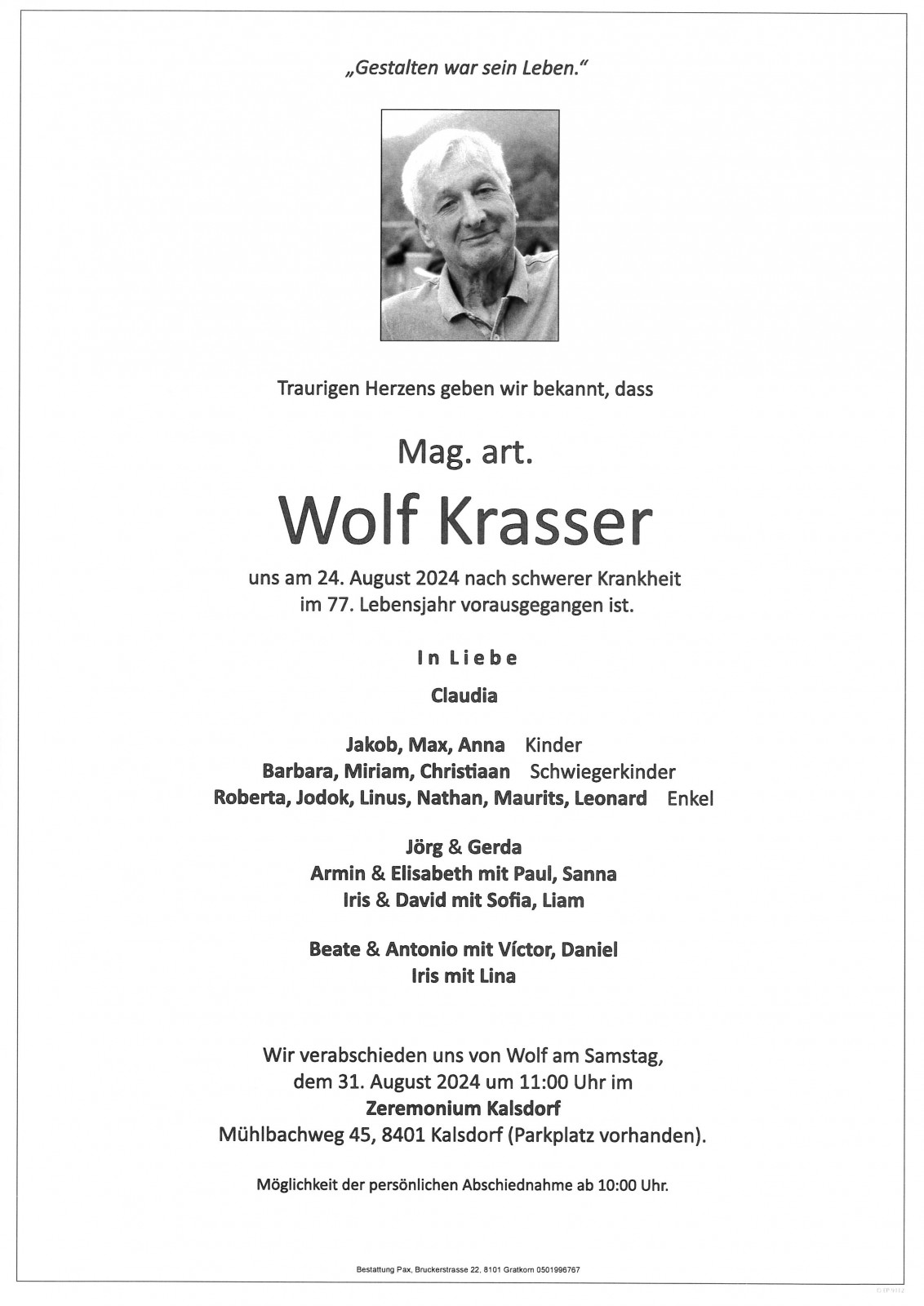 Parte Mag. art. Wolf Krasser