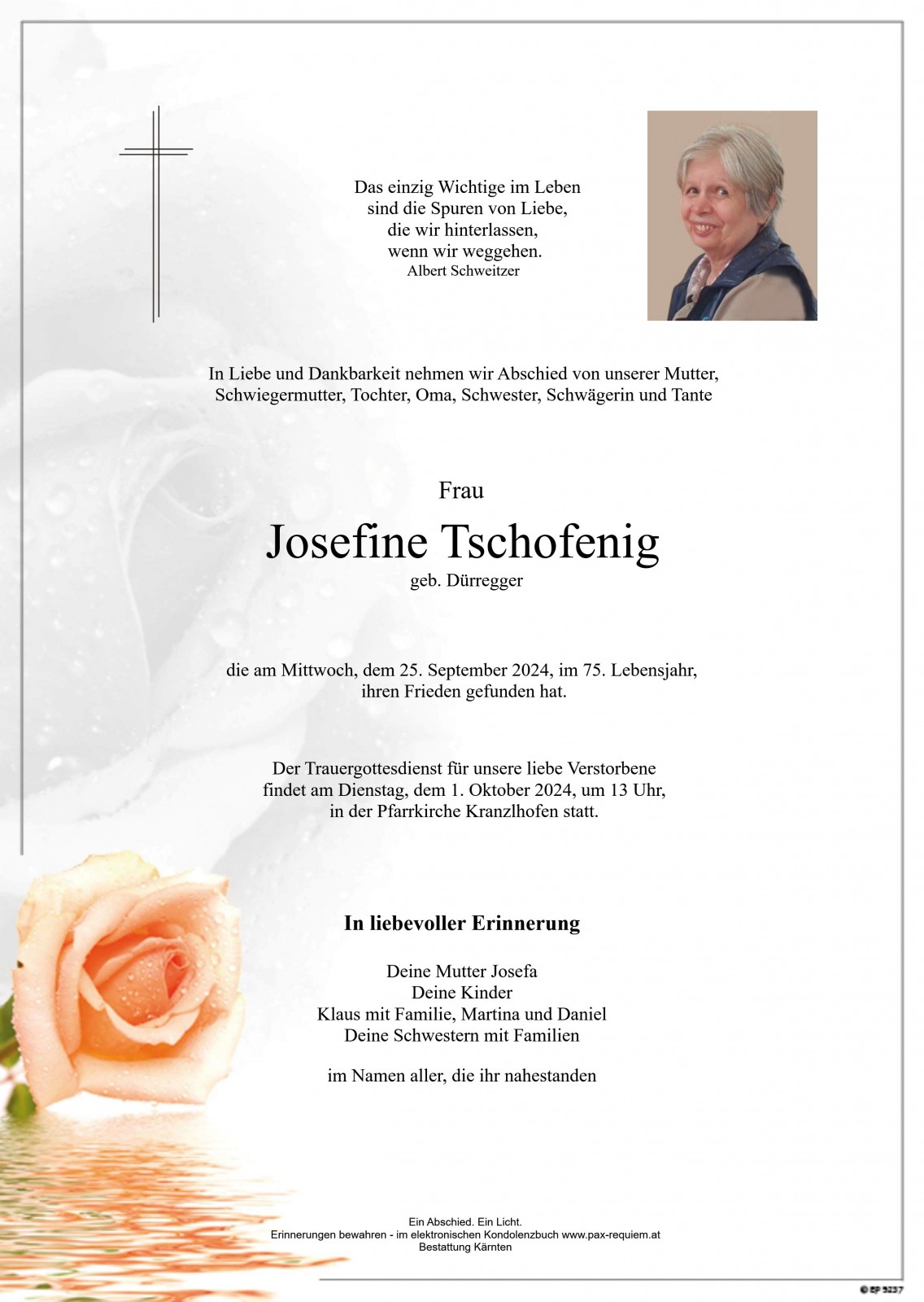 Parte Josefine Tschofenig, geb. Dürregger