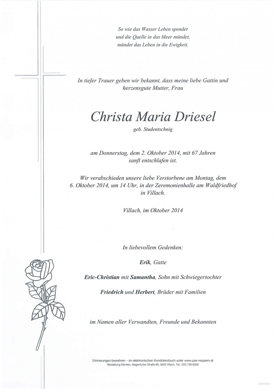 Parte Christa Maria Driesel geb. Studentschnig