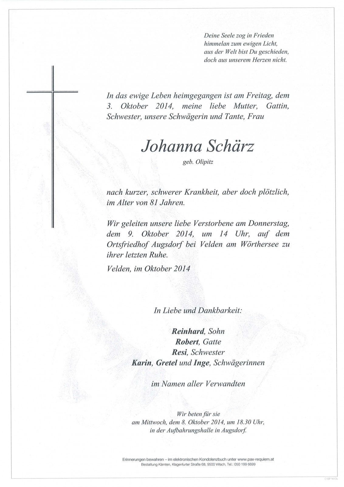 Parte Johanna Schärz geb. Olipitz