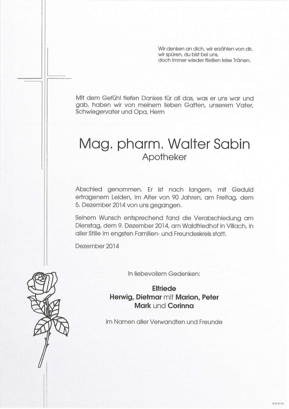 Parte Mag. pharm. Walter Sabin