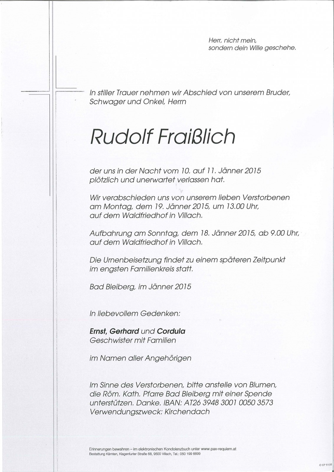 Parte von Rudolf Fraißlich