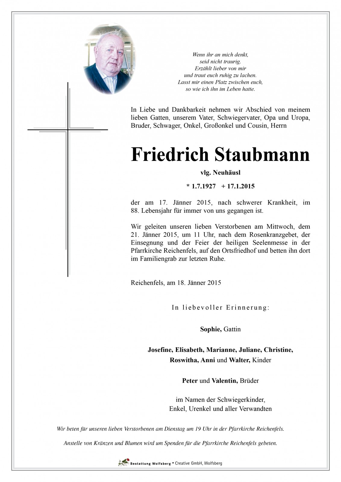Parte von Friedrich Staubmann