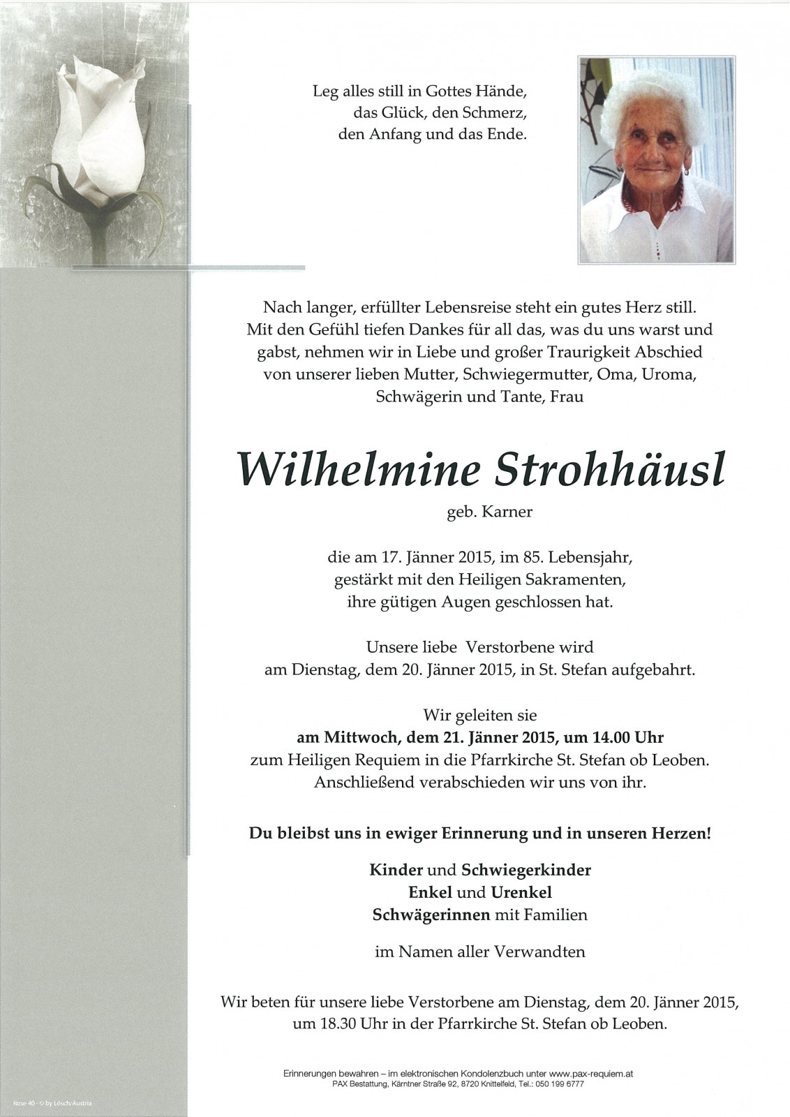 Parte von Wilhelmine Strohhäusl
