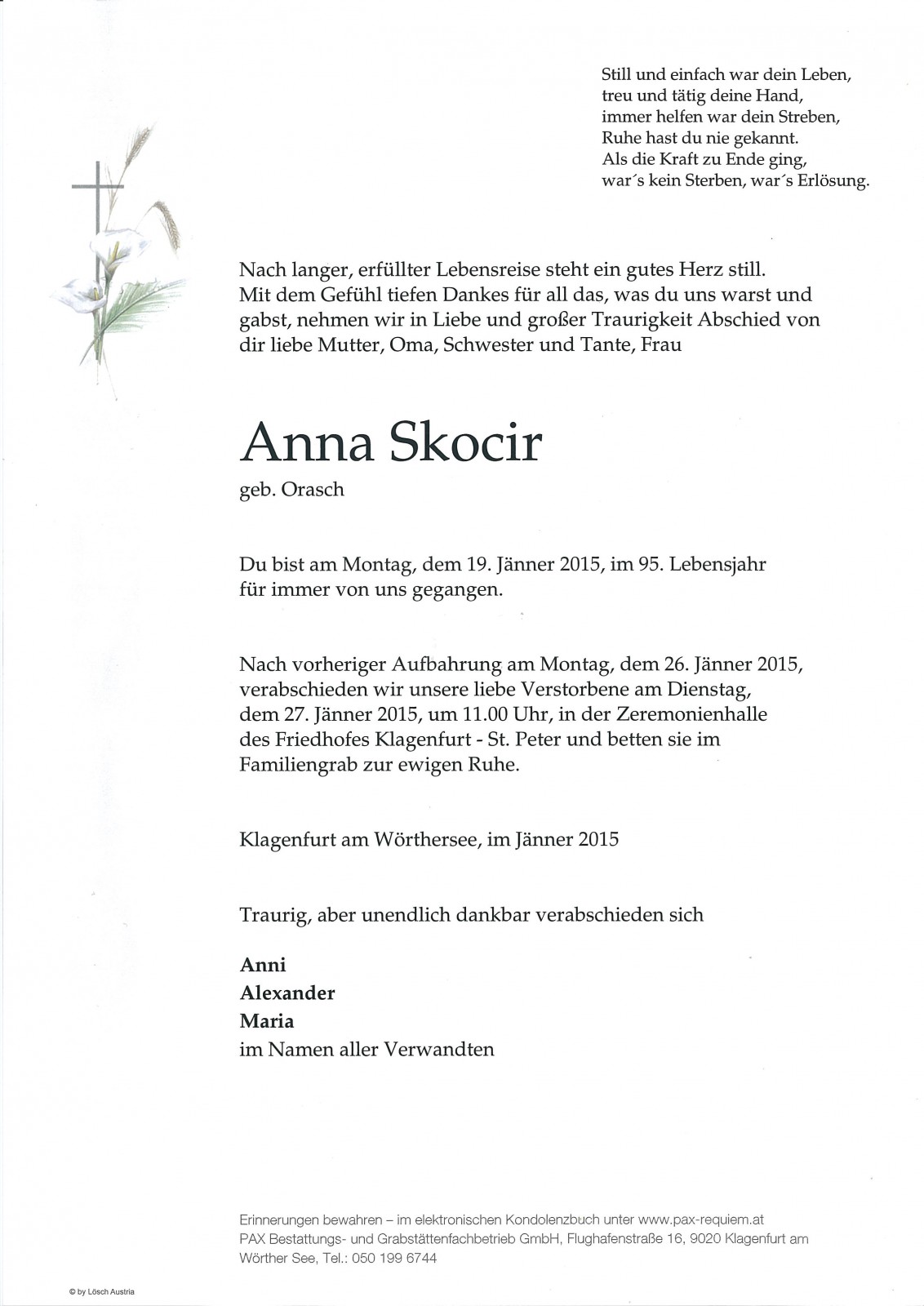Parte Anna Skocir, geb. Orasch