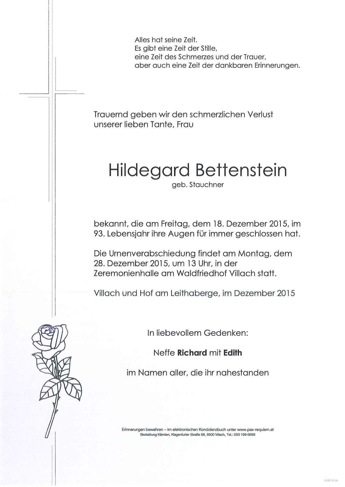 Parte Hildegard Bettenstein geb. Stauchner