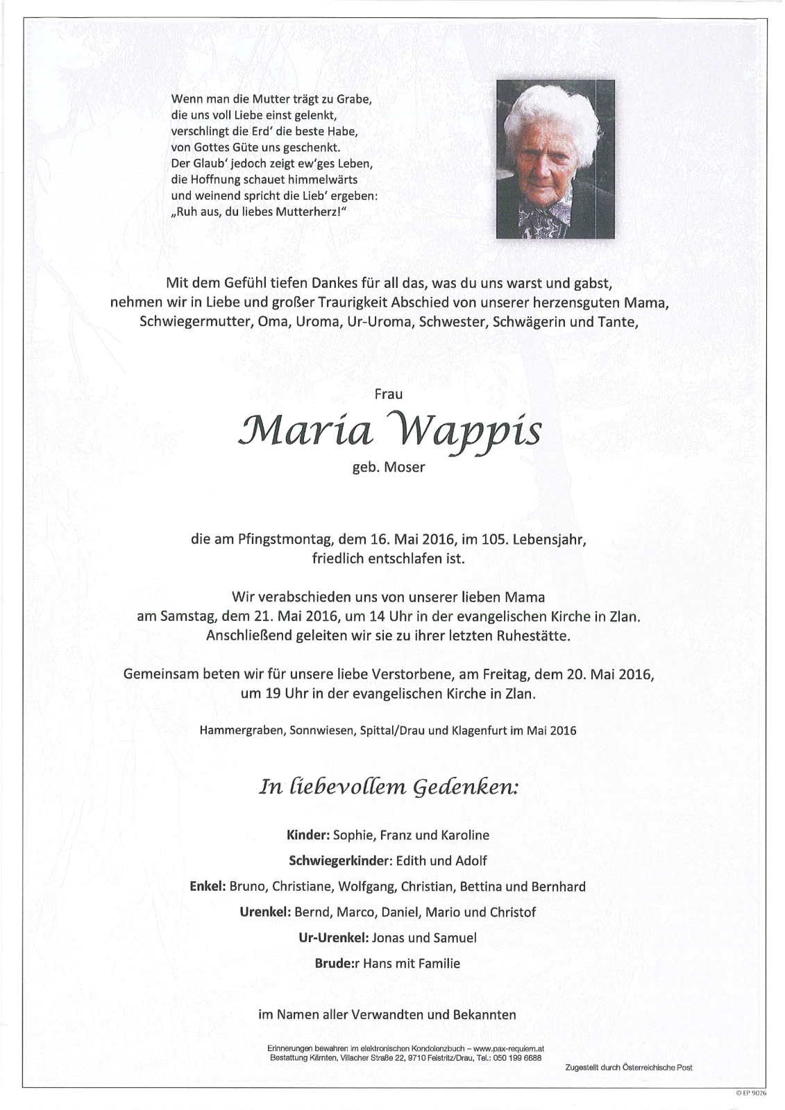 Parte Maria Wappis, geb. Moser