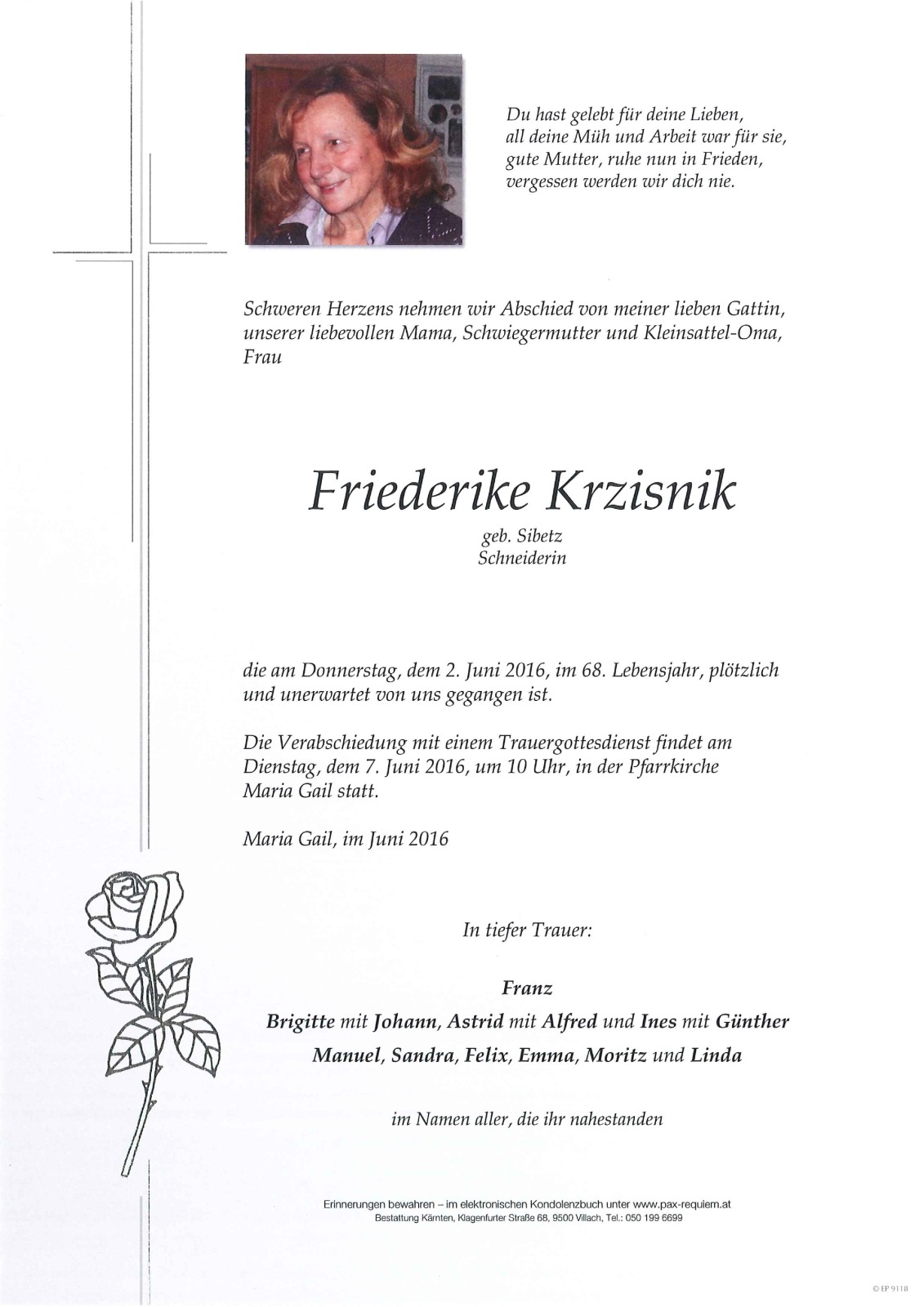 Parte Friederike Krzisnik geb. Sibetz