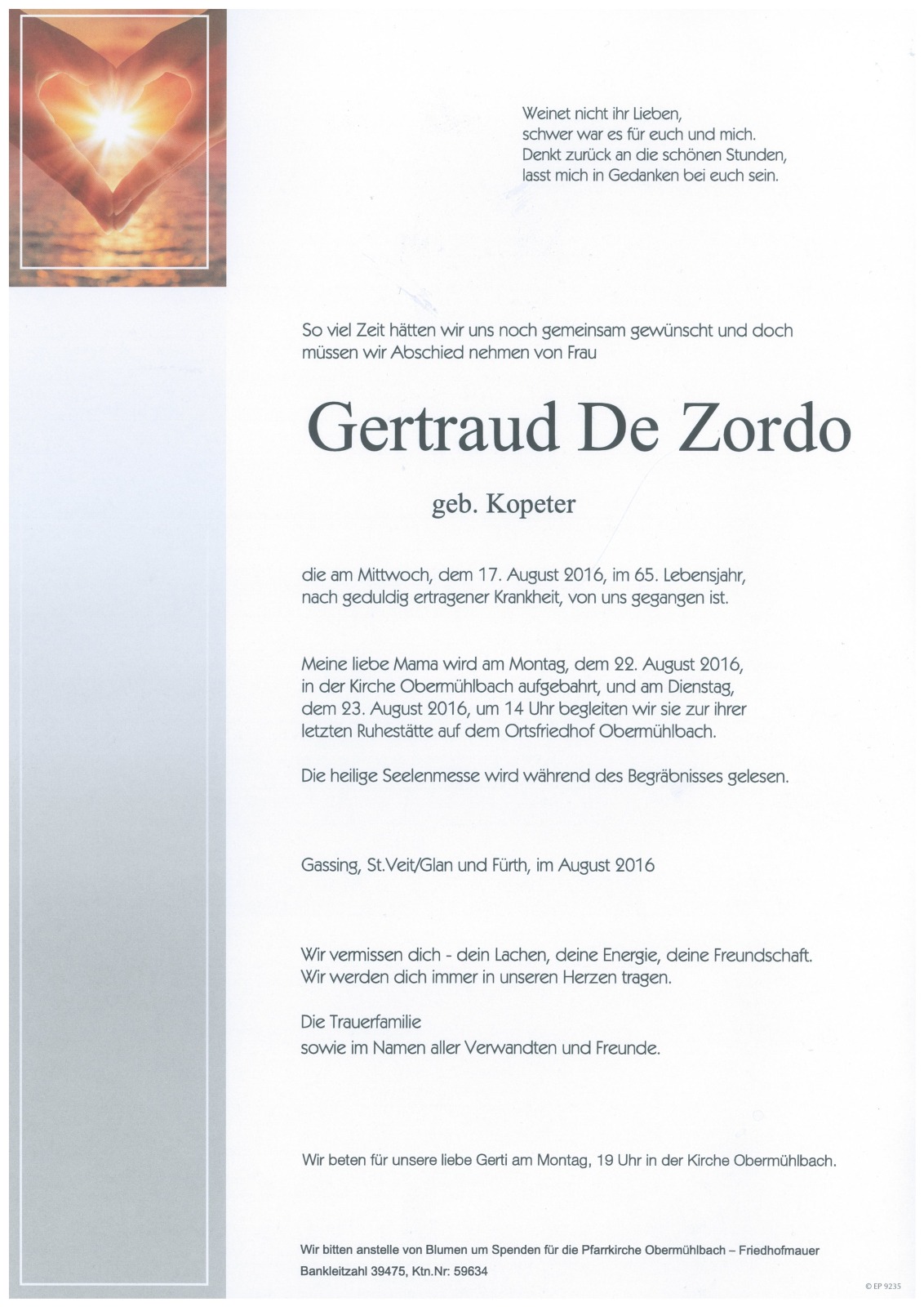 Parte Gertraud De Zordo  geb. Kopeter