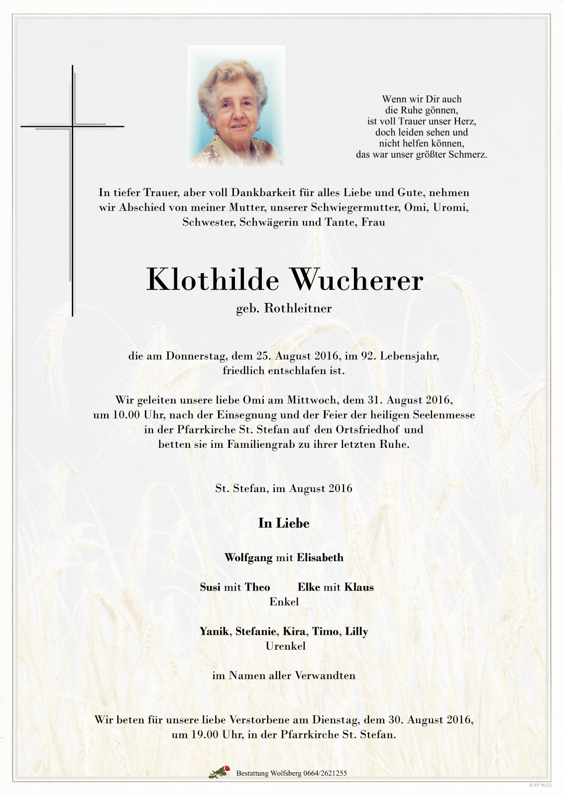Parte Klothilde Wucherer geb. Rothleitner