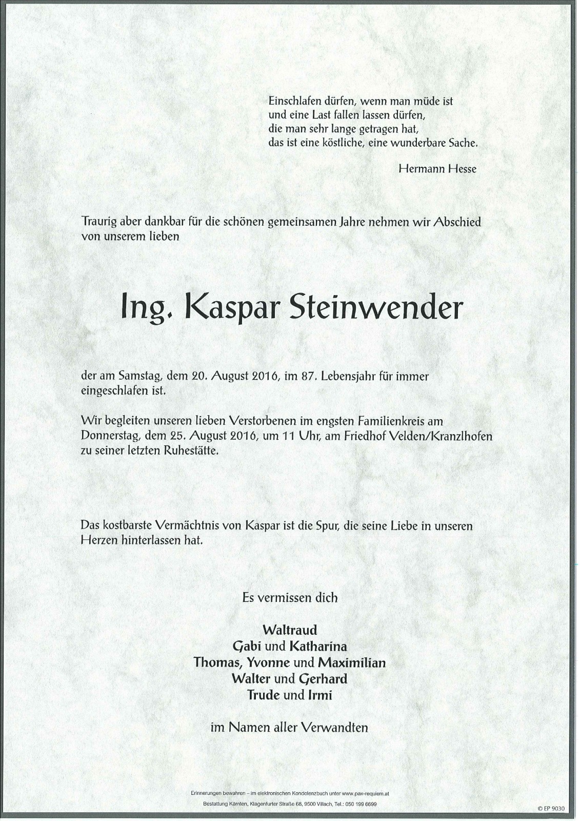 Parte Ing. Kaspar Steinwender