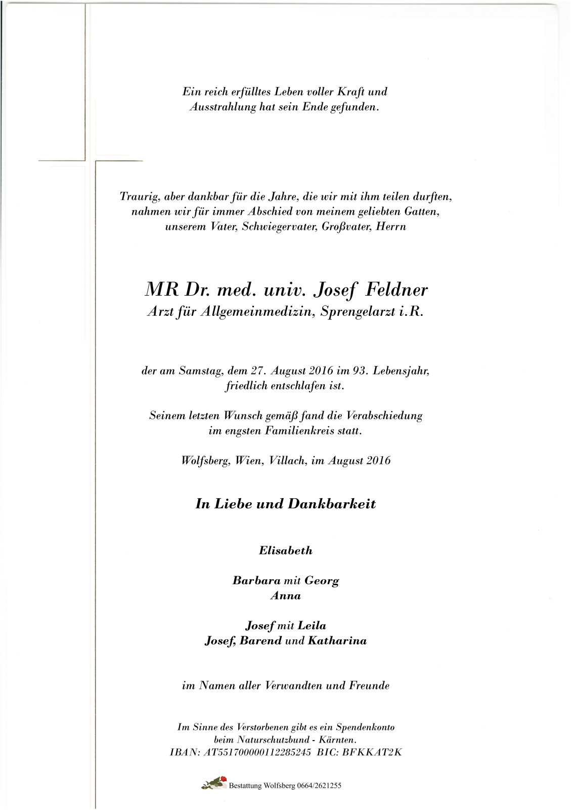 Parte MR Dr. med. univ. Josef Feldner