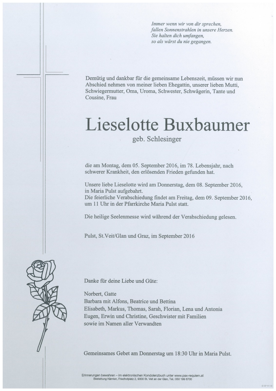 Parte Lieselotte Buxbaumer geb. Schlesinger