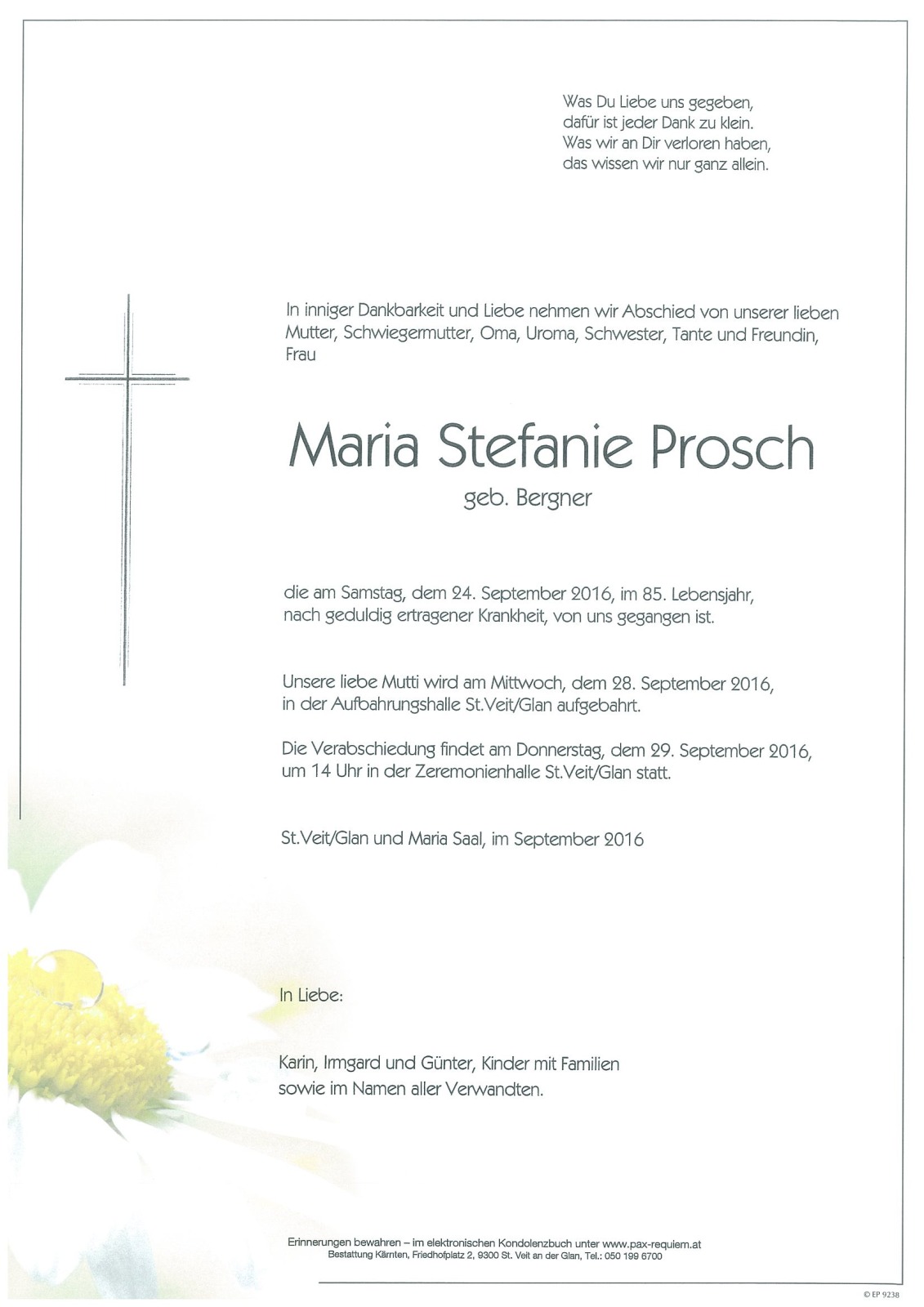 Parte Maria Stefanie Prosch  geb. Bergner