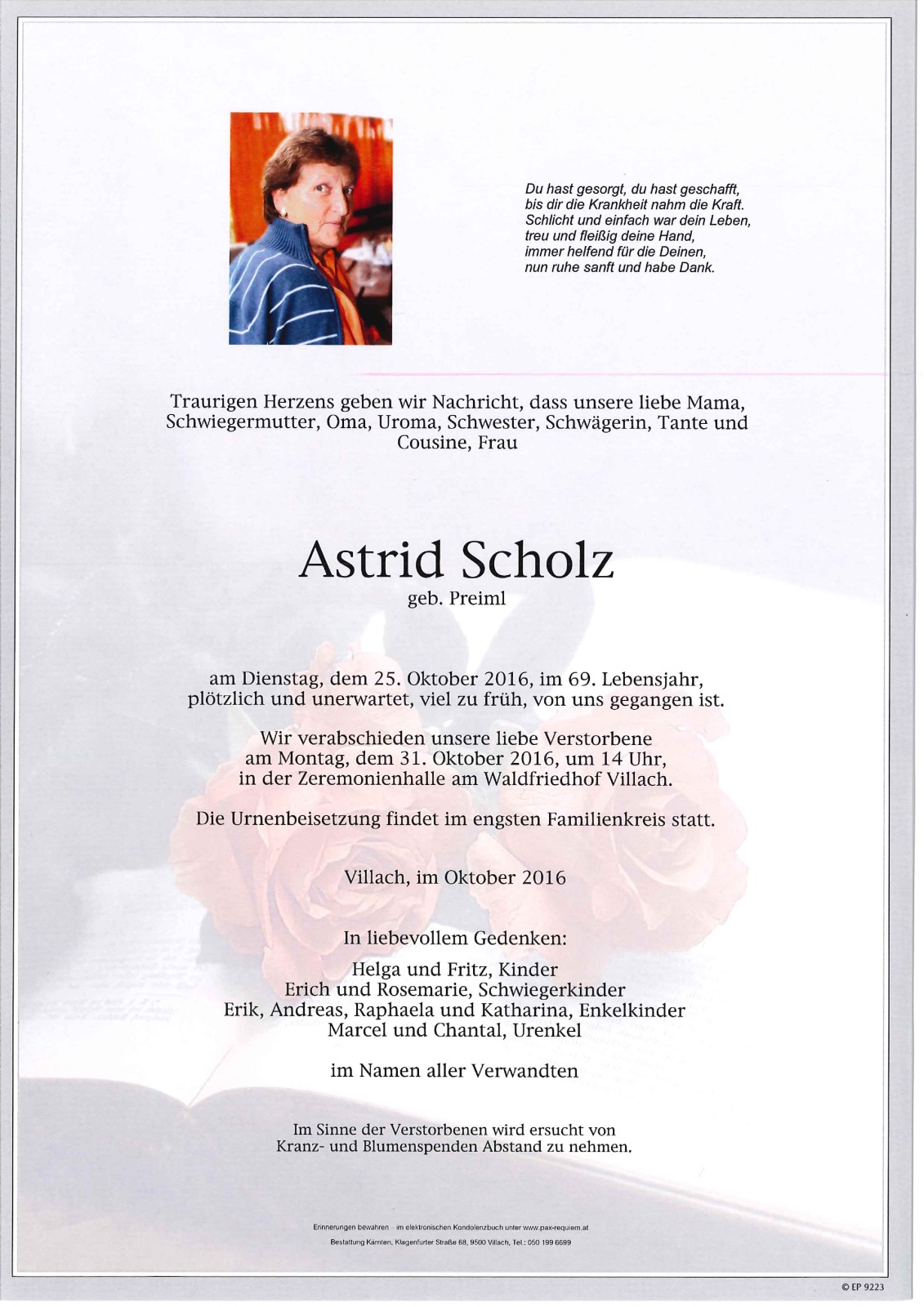 Parte Astrid Scholz geb. Preiml