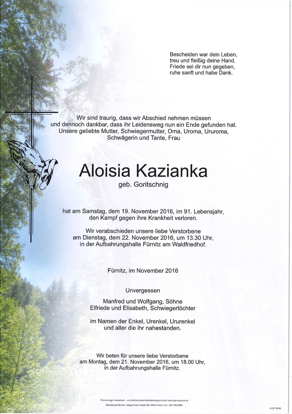 Parte Aloisia Kazianka geb. Goritschnig