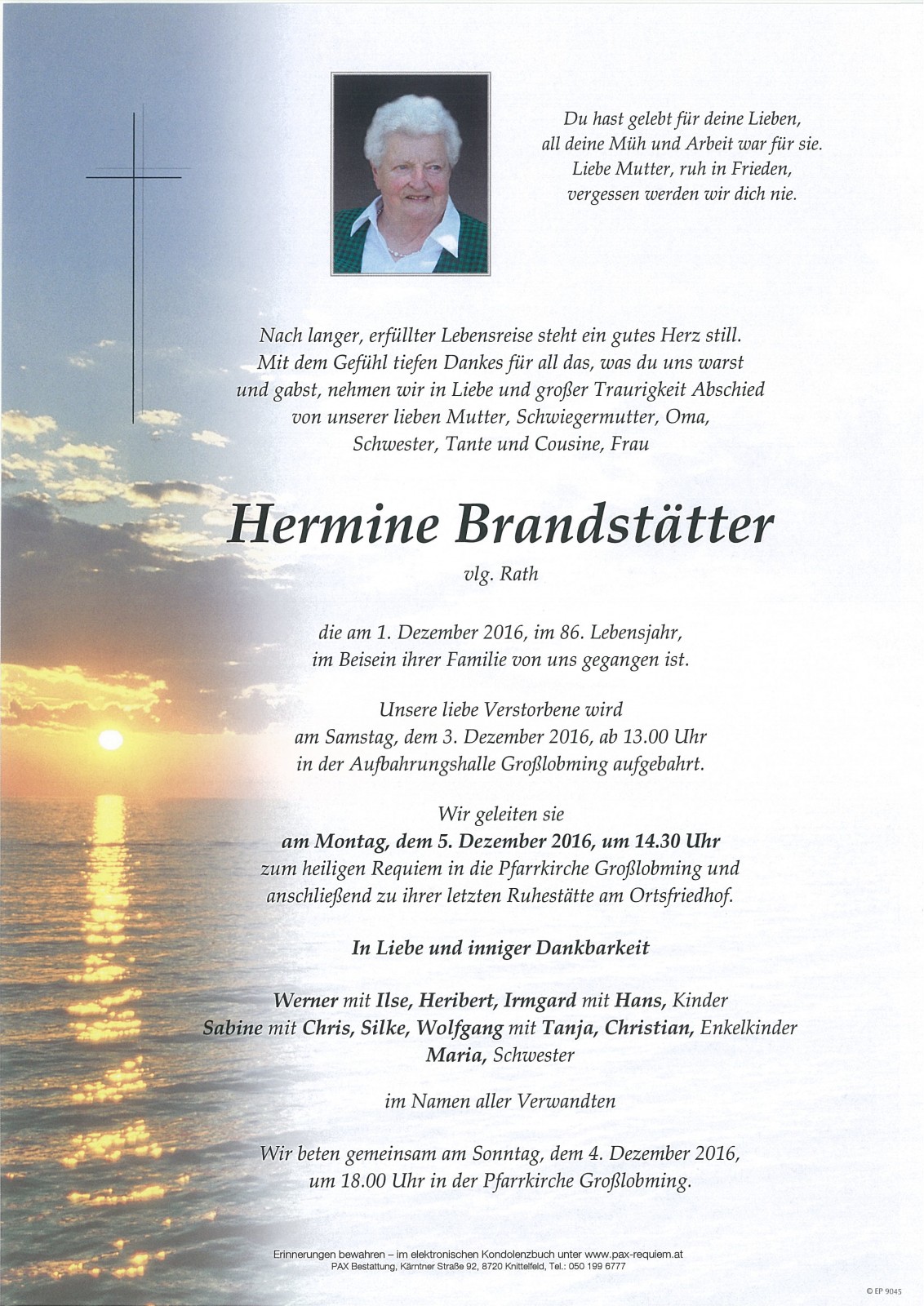 Parte Hermine Brandstätter, vlg. Rath