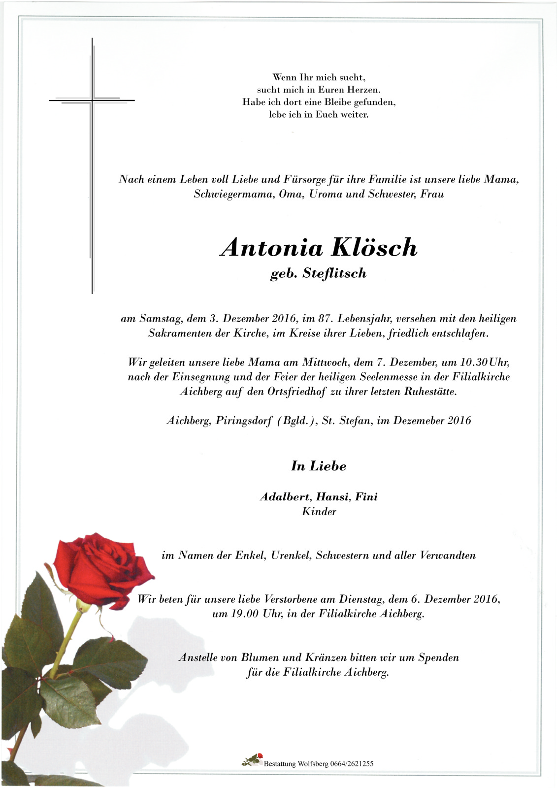 Parte Antonia Klösch, geb. Steflitsch