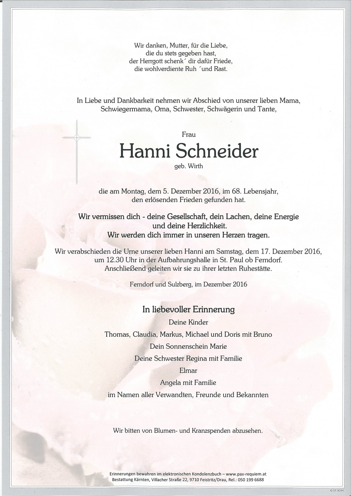 Parte Hanni Schneider, geb. Wirth