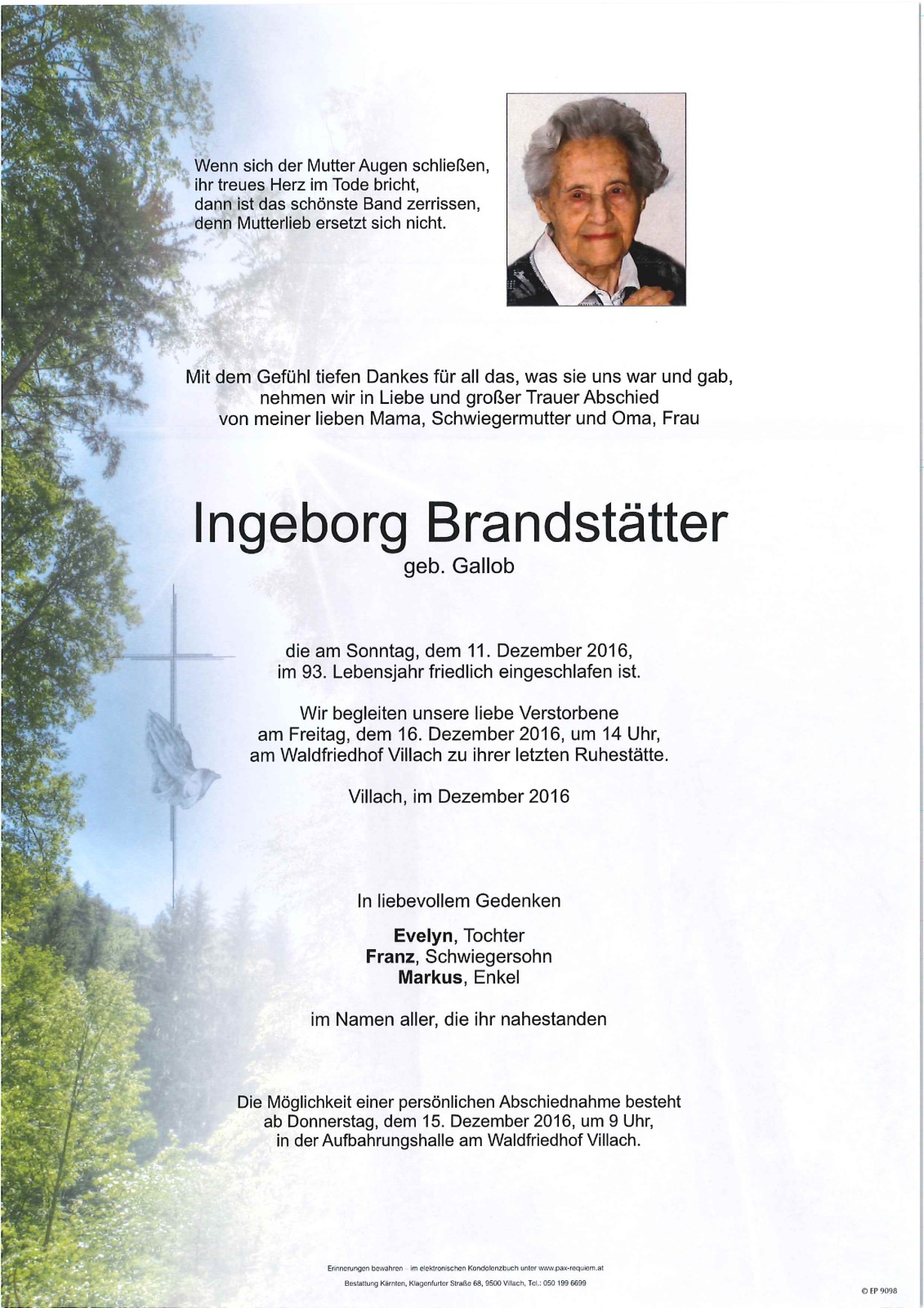 Parte Ingeborg Brandstätter geb. Gallob