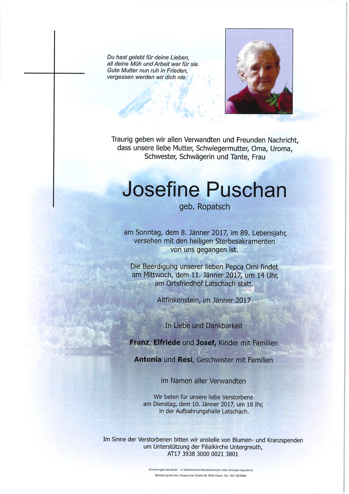 Parte Josefine Puschan geb. Ropatsch